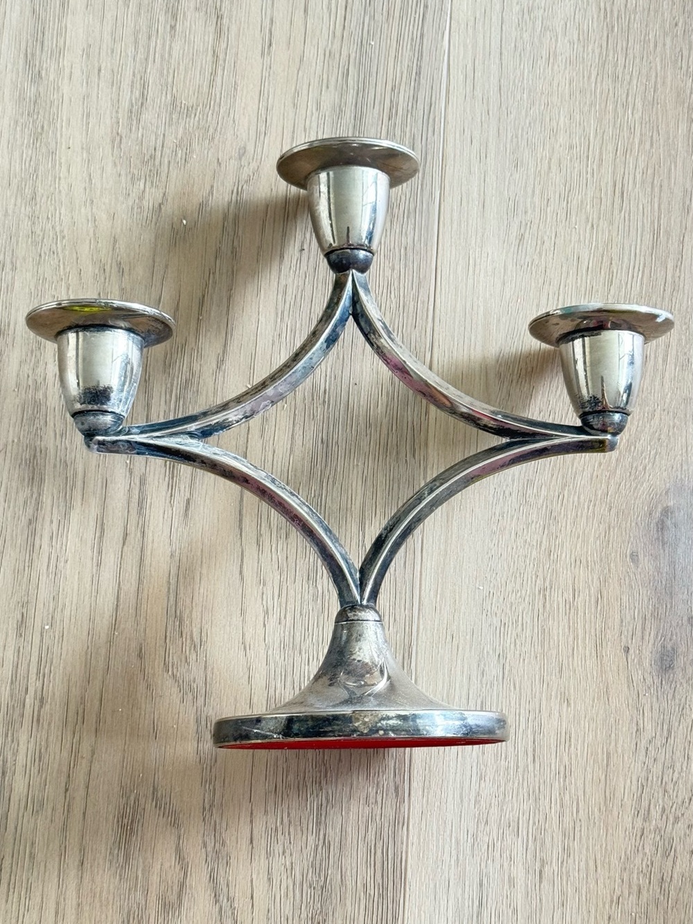 Vintage Art Deco Silver plated candle holder for 3